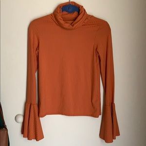 Rust Ribbed Turtle Neck Top